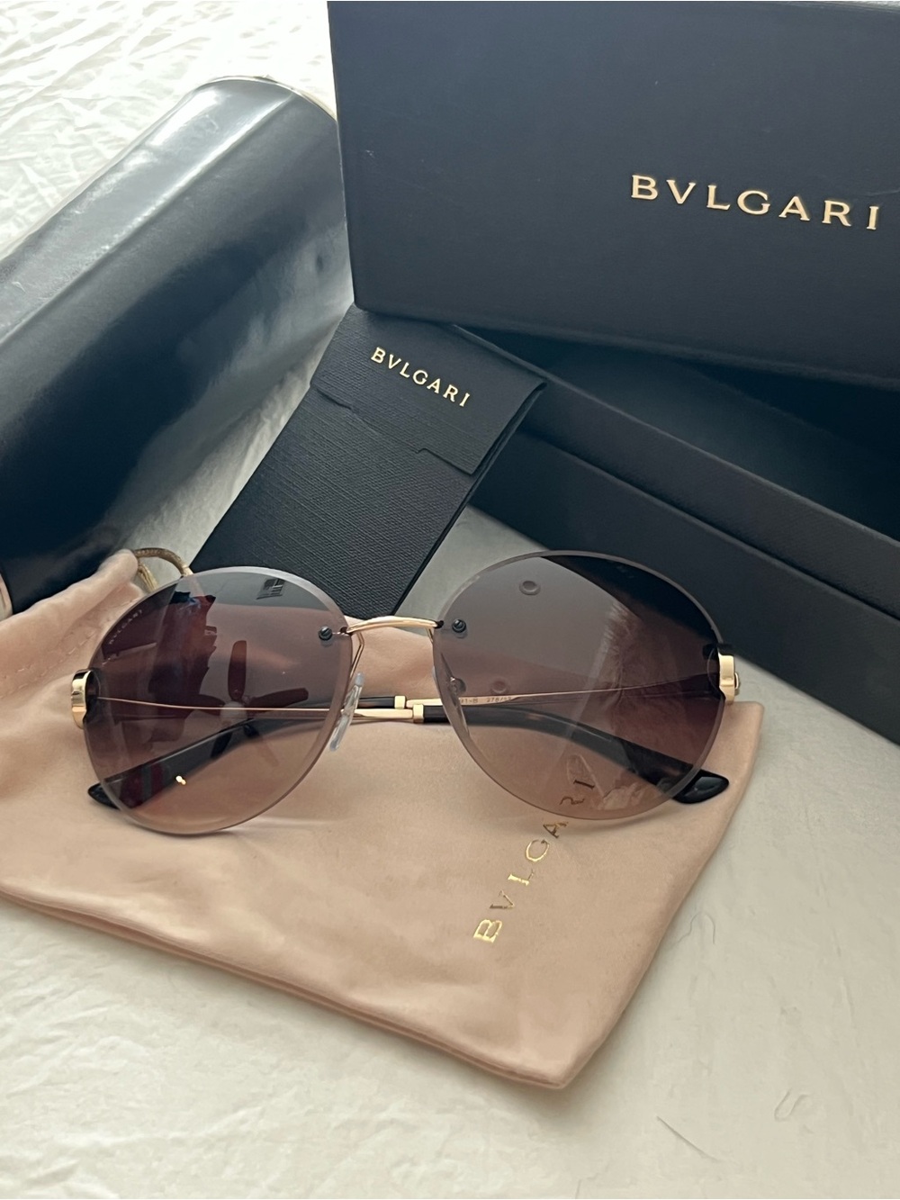 Bvlgari Rimless Round Sunglasses in pink/brown gradient